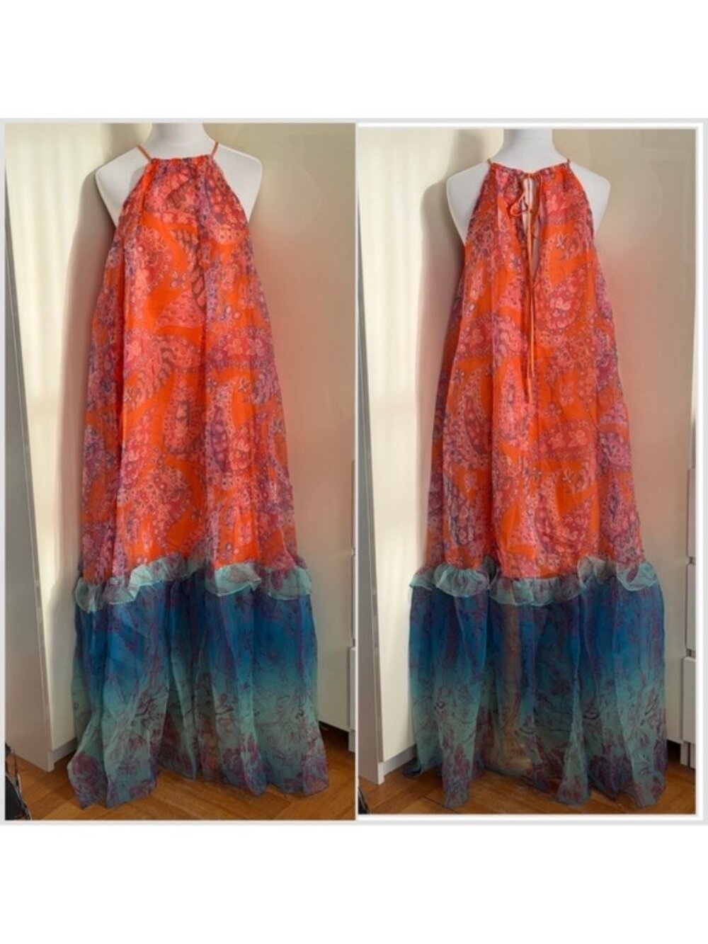 RARE NWOT STAUD Cocoon Tiered Paisley-print Organza Halter Maxi Dress sz XS - Picture 7 of 15